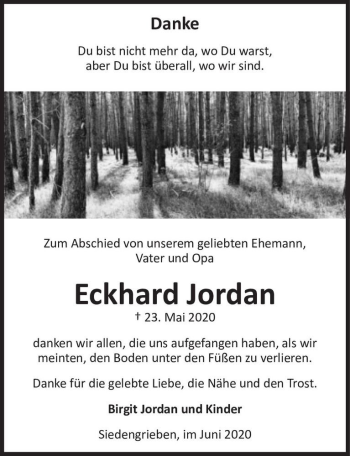Traueranzeige von Eckhard Jordan  von Magdeburger Volksstimme