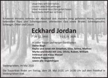 Traueranzeige von Eckhard Jordan  von Magdeburger Volksstimme