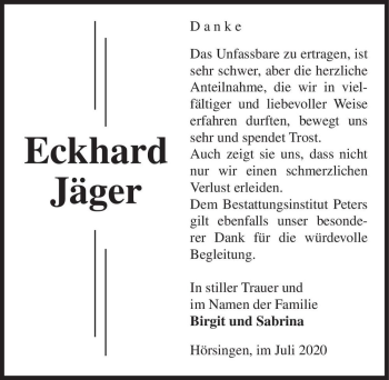 Traueranzeige von Eckhard Jäger  von Magdeburger Volksstimme