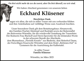 Traueranzeige von Eckhard Klüsener  von Magdeburger Volksstimme