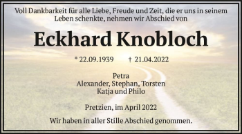 Traueranzeige von Eckhard Knobloch  von Magdeburger Volksstimme