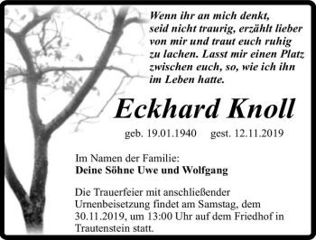 Traueranzeige von Eckhard Knoll  von Magdeburger Volksstimme
