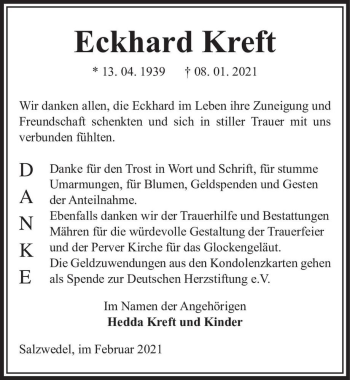 Traueranzeige von Eckhard Kreft  von Magdeburger Volksstimme
