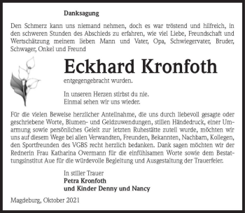 Traueranzeige von Eckhard Kronfoth  von Magdeburger Volksstimme