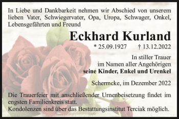 Traueranzeige von Eckhard Kurland  von Magdeburger Volksstimme