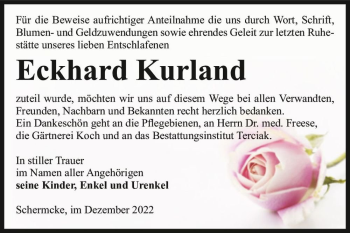 Traueranzeige von Eckhard Kurland  von Magdeburger Volksstimme