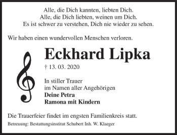 Traueranzeige von Eckhard Lipka  von Magdeburger Volksstimme