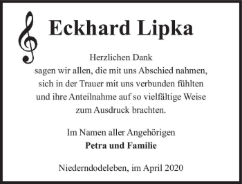 Traueranzeige von Eckhard Lipka  von Magdeburger Volksstimme