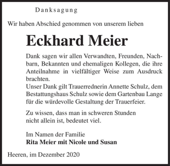 Traueranzeige von Eckhard Meier  von Magdeburger Volksstimme