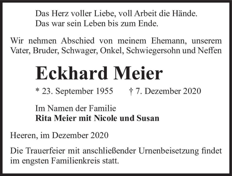  Traueranzeige für Eckhard Meier  vom 12.12.2020 aus Magdeburger Volksstimme