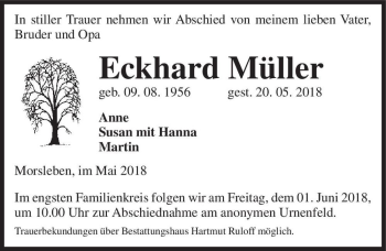 Traueranzeige von Eckhard Müller  von Magdeburger Volksstimme