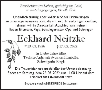 Traueranzeige von Eckhard Neitzke  von Magdeburger Volksstimme