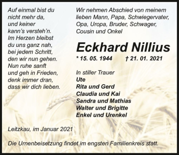 Traueranzeige von Eckhard Nillius  von Magdeburger Volksstimme