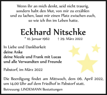 Traueranzeige von Eckhard Nitschke  von Magdeburger Volksstimme