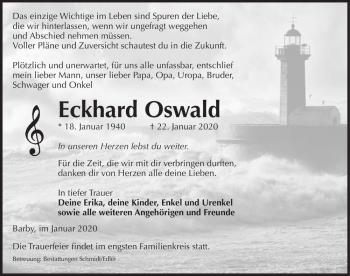 Traueranzeige von Eckhard Oswald  von Magdeburger Volksstimme