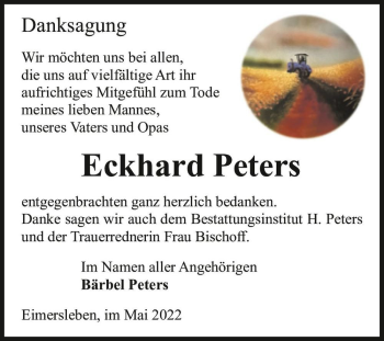 Traueranzeige von Eckhard Peters  von Magdeburger Volksstimme