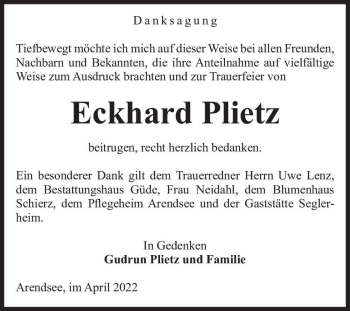 Traueranzeige von Eckhard Plietz  von Magdeburger Volksstimme