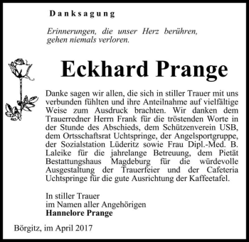 Traueranzeige von Eckhard Prange  von Magdeburger Volksstimme