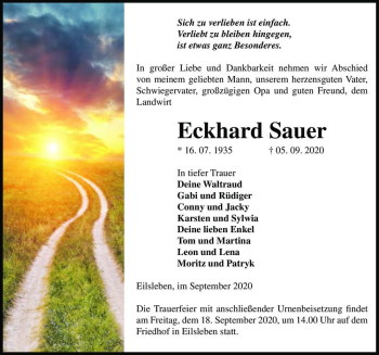 Traueranzeige von Eckhard Sauer  von Magdeburger Volksstimme