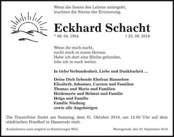 Traueranzeige von Eckhard Schacht  von Magdeburger Volksstimme