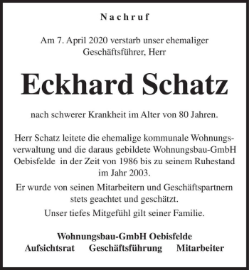 Traueranzeige von Eckhard Schatz  von Magdeburger Volksstimme
