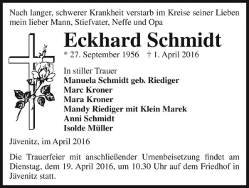 Traueranzeige von Eckhard Schmidt  von Magdeburger Volksstimme