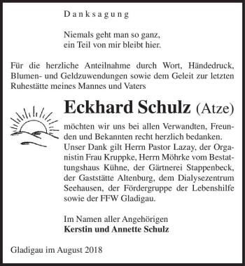 Traueranzeige von Eckhard Schulz 