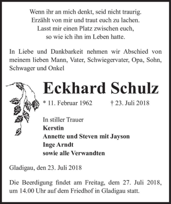 Traueranzeige von Eckhard Schulz  von Magdeburger Volksstimme
