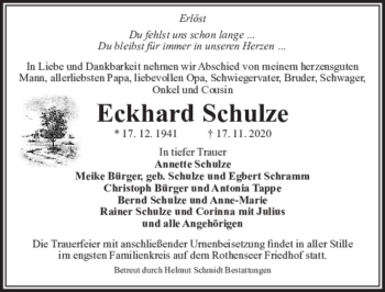 Traueranzeige von Eckhard Schulze  von Magdeburger Volksstimme