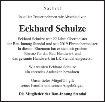 Traueranzeige von Eckhard Schulze  von Magdeburger Volksstimme
