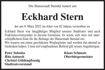Traueranzeige von Eckhard Stern  von Magdeburger Volksstimme