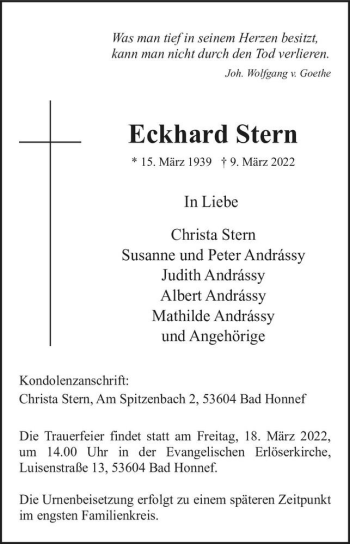 Traueranzeige von Eckhard Stern  von Magdeburger Volksstimme
