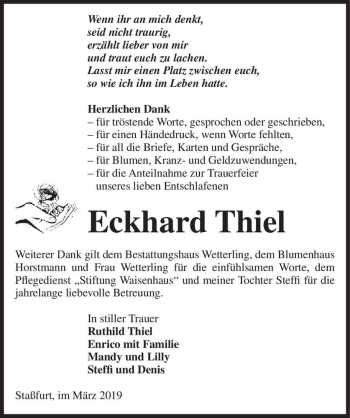 Traueranzeige von Eckhard Thiel  von Magdeburger Volksstimme