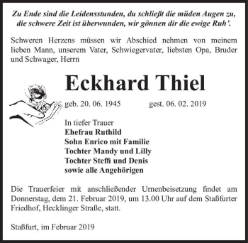 Traueranzeige von Eckhard Thiel  von Magdeburger Volksstimme