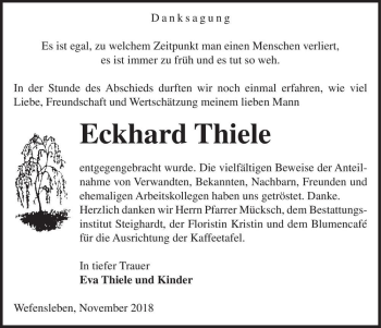 Traueranzeige von Eckhard Thiele  von Magdeburger Volksstimme