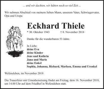 Traueranzeige von Eckhard Thiele  von Magdeburger Volksstimme