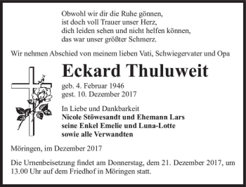 Traueranzeige von Eckhard Thuluweit  von Magdeburger Volksstimme