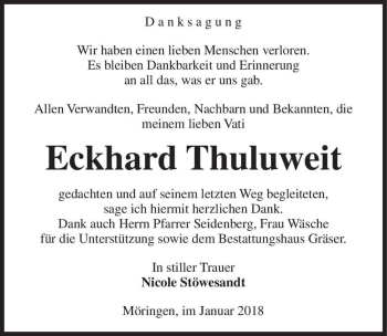 Traueranzeige von Eckhard Thuluweit  von Magdeburger Volksstimme