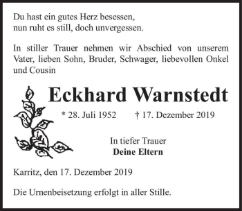 Traueranzeige von Eckhard Warnstedt  von Magdeburger Volksstimme