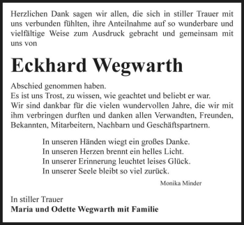 Traueranzeige von Eckhard Wegwarth  von Magdeburger Volksstimme