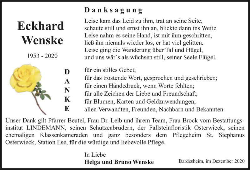  Traueranzeige für Eckhard Wenske  vom 31.12.2020 aus Magdeburger Volksstimme