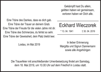 Traueranzeige von Eckhard Wieczorek  von Magdeburger Volksstimme