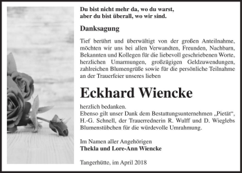 Traueranzeige von Eckhard Wiencke  von Magdeburger Volksstimme