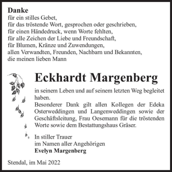 Traueranzeige von Eckhardt Margenberg  von Magdeburger Volksstimme