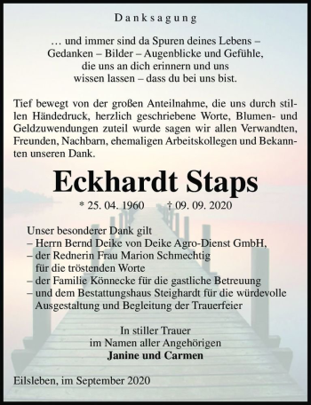 Traueranzeige von Eckhardt Staps  von Magdeburger Volksstimme