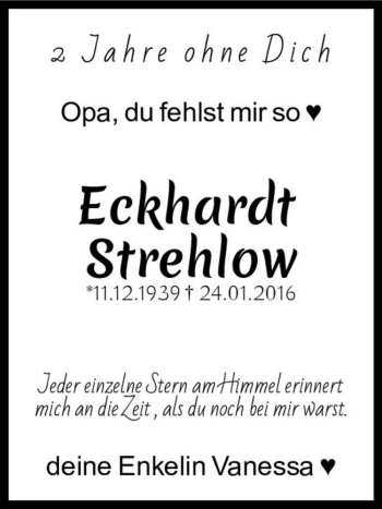 Traueranzeige von Eckhardt Strehlow  von Magdeburger Volksstimme