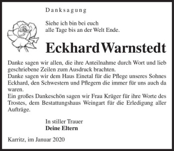 Traueranzeige von Eckhardt Warnstedt  von Magdeburger Volksstimme