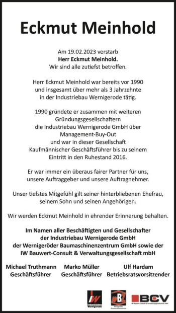 Traueranzeige von Eckmut Meinhold  von Magdeburger Volksstimme