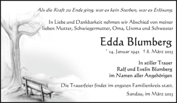 Traueranzeige von Edda Blumberg  von Magdeburger Volksstimme