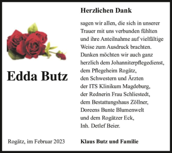 Traueranzeige von Edda Butz  von Magdeburger Volksstimme